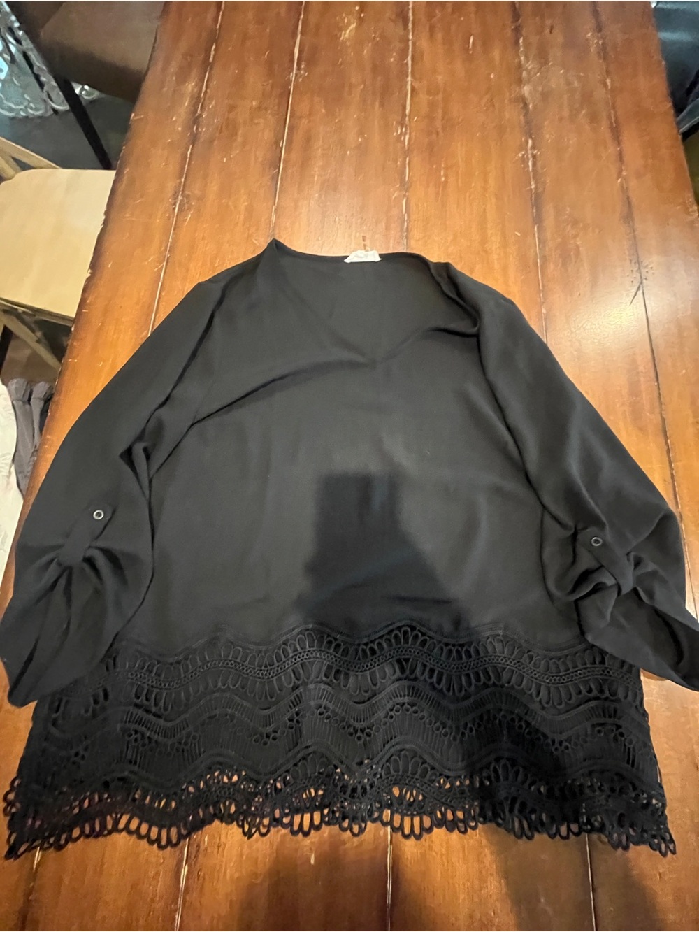 entro Black Crochet-Hem Long Sleeve Tunic